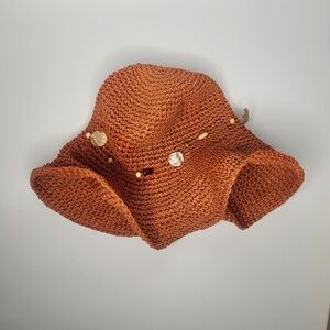 Steve Madden Rust Orange Raffia Rattan Straw Crochet Bucket Hat Summer Vacation